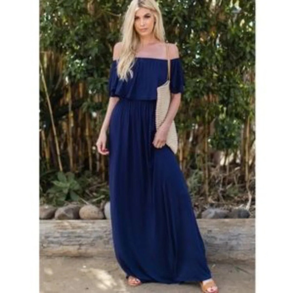 NEW**PinkBlush Off Shoulder Ruffle Trim Maxi‎ - Picture 2 of 5